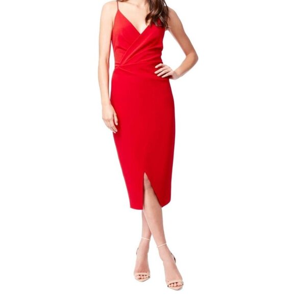 Betsey Johnson Wrap-Like Flame Red Sleeveless Midi Sheath Dress Plus Size 14 - Picture 5 of 11
